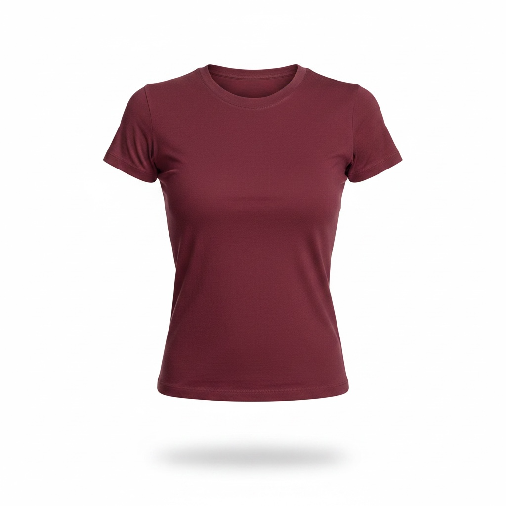 Burgundy - Form Fitted Baby Tee - Round Neck
